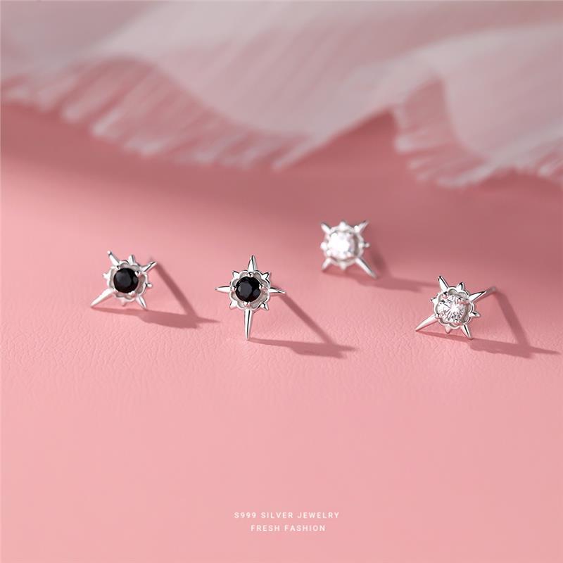 s999足银八芒星耳钉女时尚
