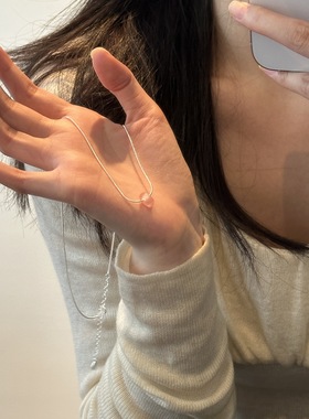 新款s925纯银几何圆环粉玛瑙项链女简约冷淡风气质平安扣蛇骨链