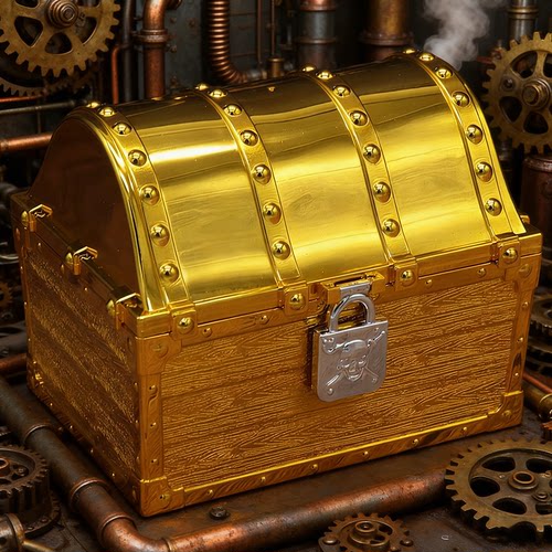 海盗寻宝游戏塑料大号金色藏宝箱宝石金币收纳宝藏盒密室摄影道具