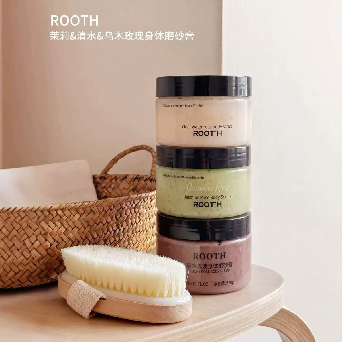 全身滑到上瘾~ROOTH茉莉玫瑰身体磨砂膏250g沐浴露