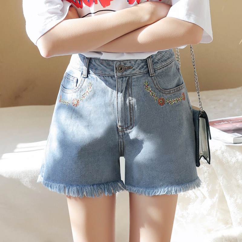 韩都衣舍2020夏装韩版女装潮款高腰阔腿显瘦牛仔短裤GQ8802耒