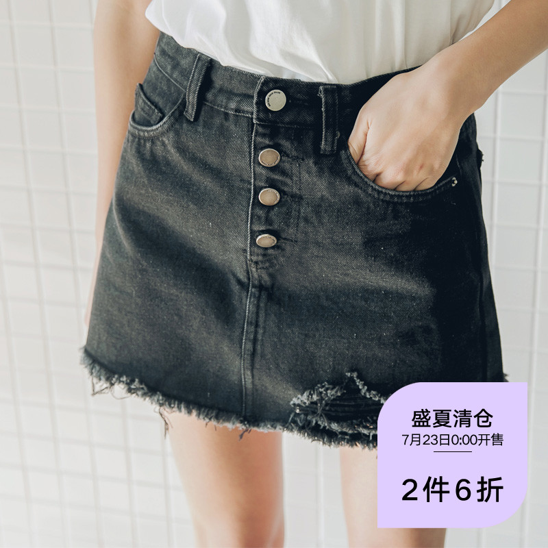 韓都衣舍2018新款女裝夏裝韓版破洞毛邊短褲牛仔褲女GW9404阨