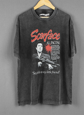 疤面煞星Scarface Al Pacino教父纯棉水洗复古人物长袖短袖男T恤
