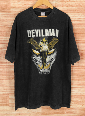恶魔人Devilman永井豪暴力杰克动漫短袖90S水洗复古宽松纯棉男T恤