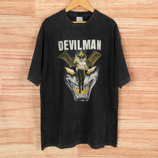90S水洗复古宽松纯棉男T恤 恶魔人Devilman永井豪暴力杰克动漫短袖