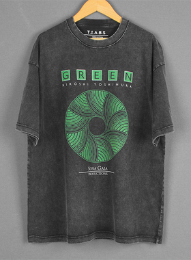 Hiroshi Yoshimura Green吉村弘美式休闲水洗复古落肩宽松短袖T恤