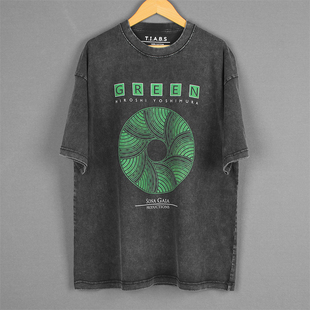 休闲水洗复古落肩宽松短袖 Green吉村弘美式 T恤 Yoshimura Hiroshi