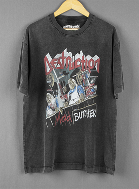 Destruction Mad Butcher 重金属摇滚乐队印花纯棉水洗男短袖T恤