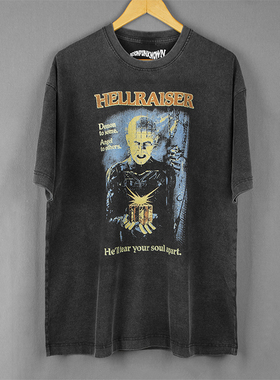 养鬼吃人Hellraiser猛鬼追魂T恤恐怖电影美式休闲短袖复古男Shirt