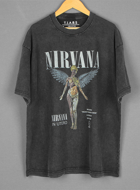 TIABS涅槃乐队Nirvana短袖水洗做旧复古In Utero摇滚落肩纯棉T恤