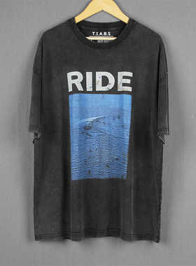 Ride Nowhere 自赏独立摇滚水洗复古做旧短袖落肩宽松透气纯棉T恤