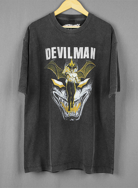 恶魔人Devilman永井豪暴力杰克动漫短袖90S水洗复古宽松纯棉男T恤
