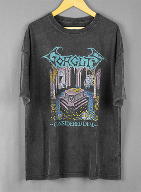 Gorguts Considered Dead死亡金属纯棉水洗落肩重磅复古男短袖T恤