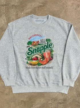 BOPINDA美式复古Snapple果汁印花圆领卫衣男春秋重磅宽松水果外套