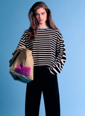 西班牙潮牌bimba y lola年轻大容量帆布自重轻刺绣logo红色购物袋