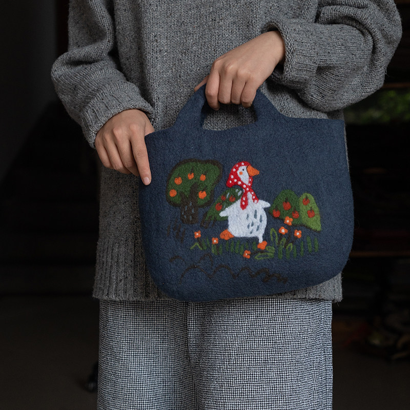 轲人羊毛毡可爱鸭鸭手提包手腕包女包敞口手工包文艺复古礼物百搭,箱包皮具/热销女包/男包,通用款女包,淘宝优惠券,粉丝福利购,淘宝优惠卷