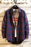 日系复古潮男条纹格子衬衫美式休闲青少年宽松长袖上衣潮C1015P35，男装衬衫，电商A128