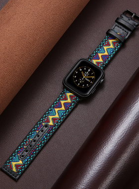适用AppleWatchSeries10表带新中式创意皮质苹果手表iwatch表带潮