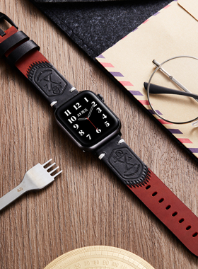 适用AppleWatchUltra苹果手表S10代iwatch987654真皮表带商务创意