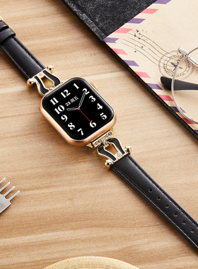 适用苹果手表Apple WatchS10表带iwatch987654代真皮表带新中式女