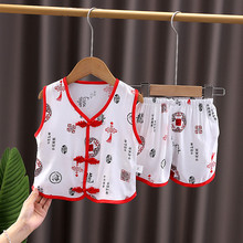 夏季绵绸婴儿童棉绸套装宝宝睡衣服唐装人造棉男童女童0-1小孩3岁