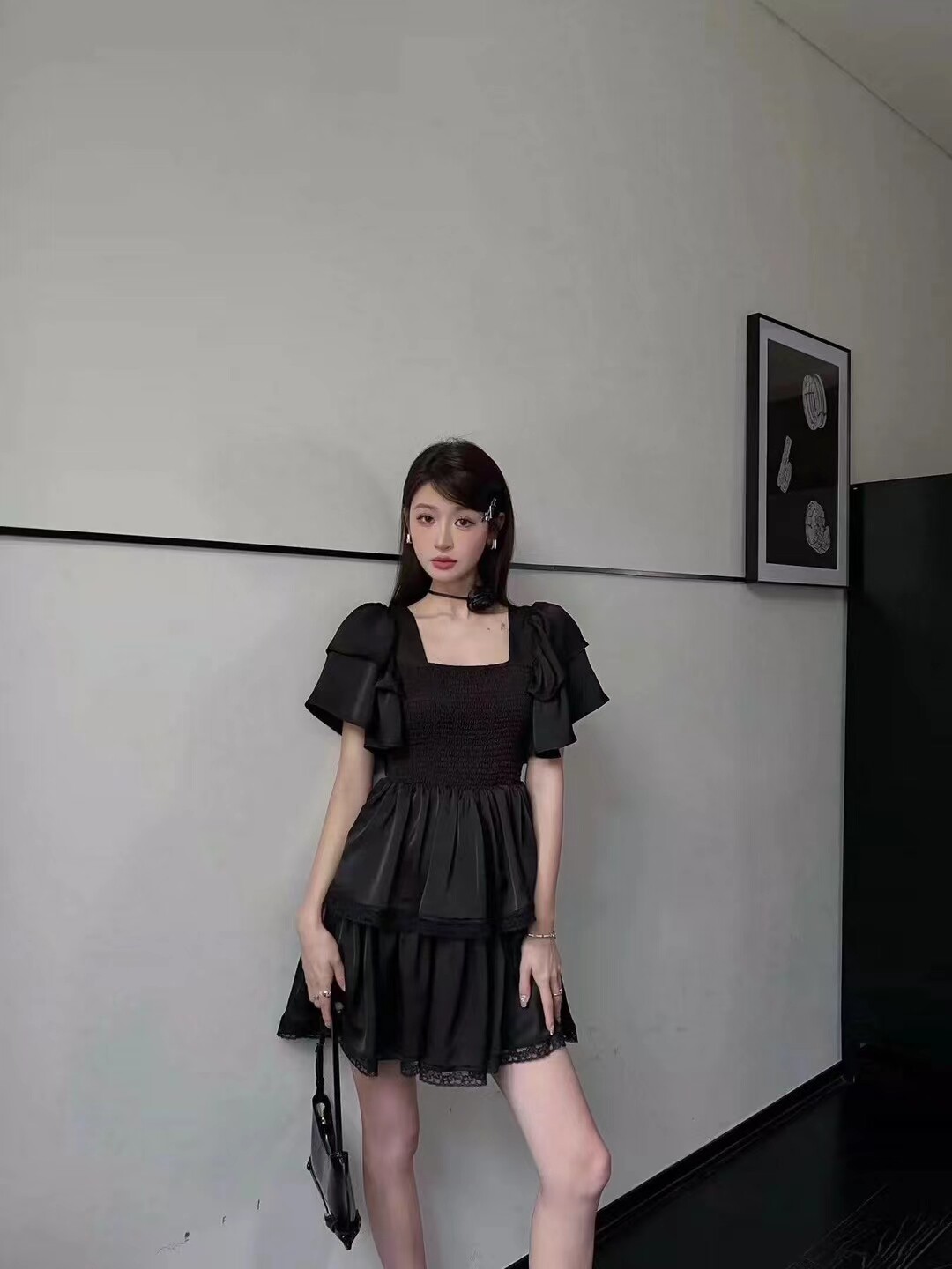 欧洲站2024夏季新款 度假风复古甜美拼接蕾丝方领碎花花色连衣裙