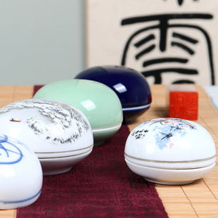 光祖景德镇陶瓷印泥盒仿古瓷缸特大号中号哥窑高包高顶印泥盒复古