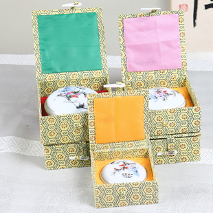 光祖印泥盒锦盒朱砂瓷盒布盒仿古复古瓷缸盒子书画篆刻金石绒布盒