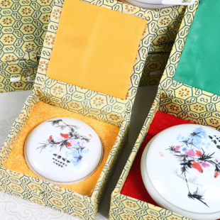 朱砂瓷盒锦盒印泥盒子锦盒布盒仿古复古瓷缸盒子书画篆刻金石印盒