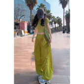 2026新款 女夏季 口袋慵懒感休闲裤 女速干裤 可束脚 柠檬绿工装 长裤 裤
