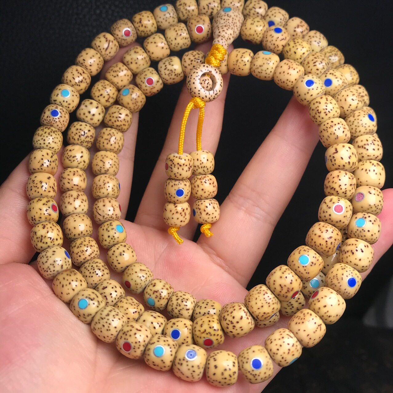 原生态黄金籽星月菩提8*9mm镶嵌多宝108颗佛珠转运圈款
