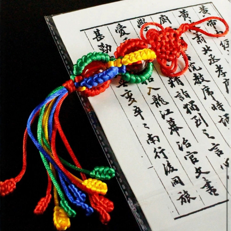 西藏五色线彩线编织挂绳转运珠金刚结双珠车内汽车藏式车内挂饰品