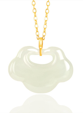 老料和田玉白玉如意锁吊坠