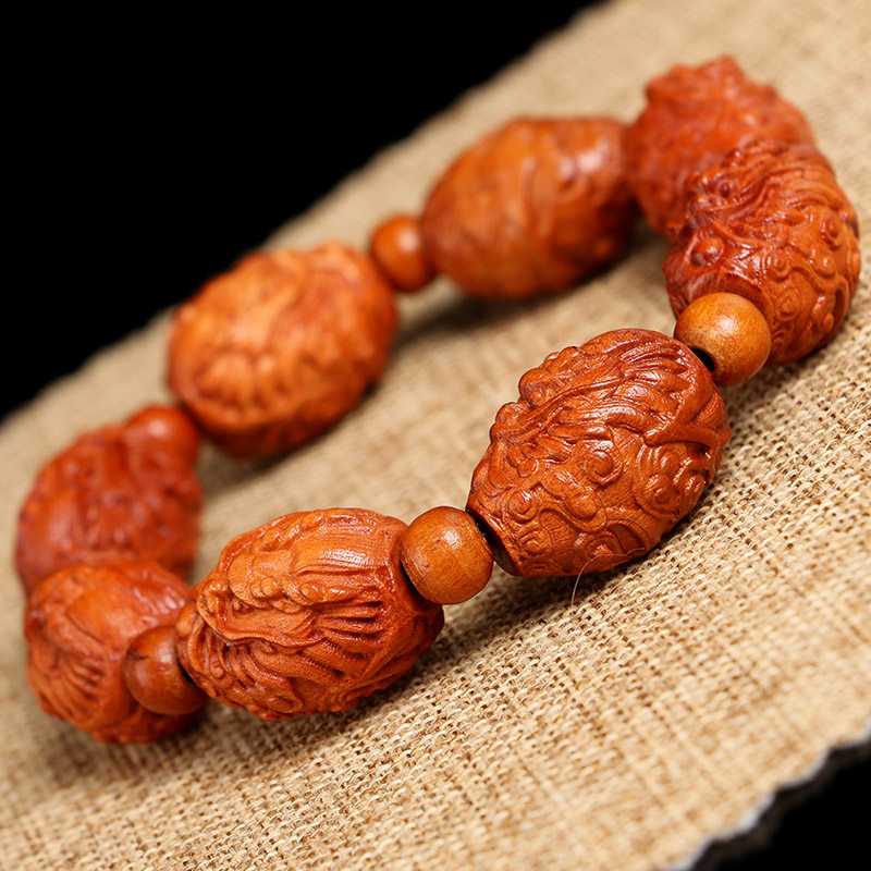 NATURAL HAND-CARVED MAHOGANY SPIT DRAGON BRACELET WOOD CARVING DOMINEERING FAUCET CULTURAL PLAY HAND BEADS HOLIDAY GIFTS
