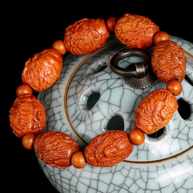 NATURAL HAND-CARVED MAHOGANY SPIT DRAGON BRACELET WOOD CARVING DOMINEERING FAUCET CULTURAL PLAY HAND BEADS HOLIDAY GIFTS