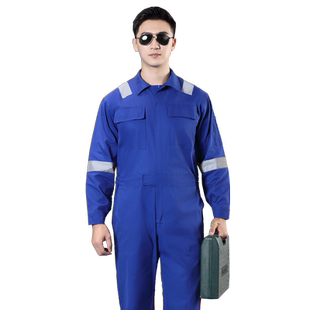 纯棉长袖连体工作服套装男连体工装汽修船员工人反光条劳保服定制