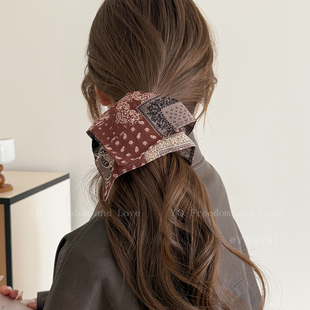 复古腰果花方巾大肠发圈女秋冬漂亮丸子头发绳高级感超大头绳发饰