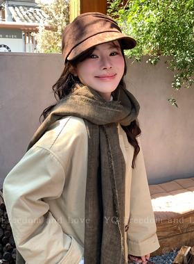 复古文艺风棉麻围巾披肩女秋冬搭配大衣长条丝巾外搭护颈围脖配饰