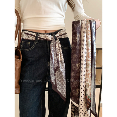 长条腰果花系脖丝巾复古配饰