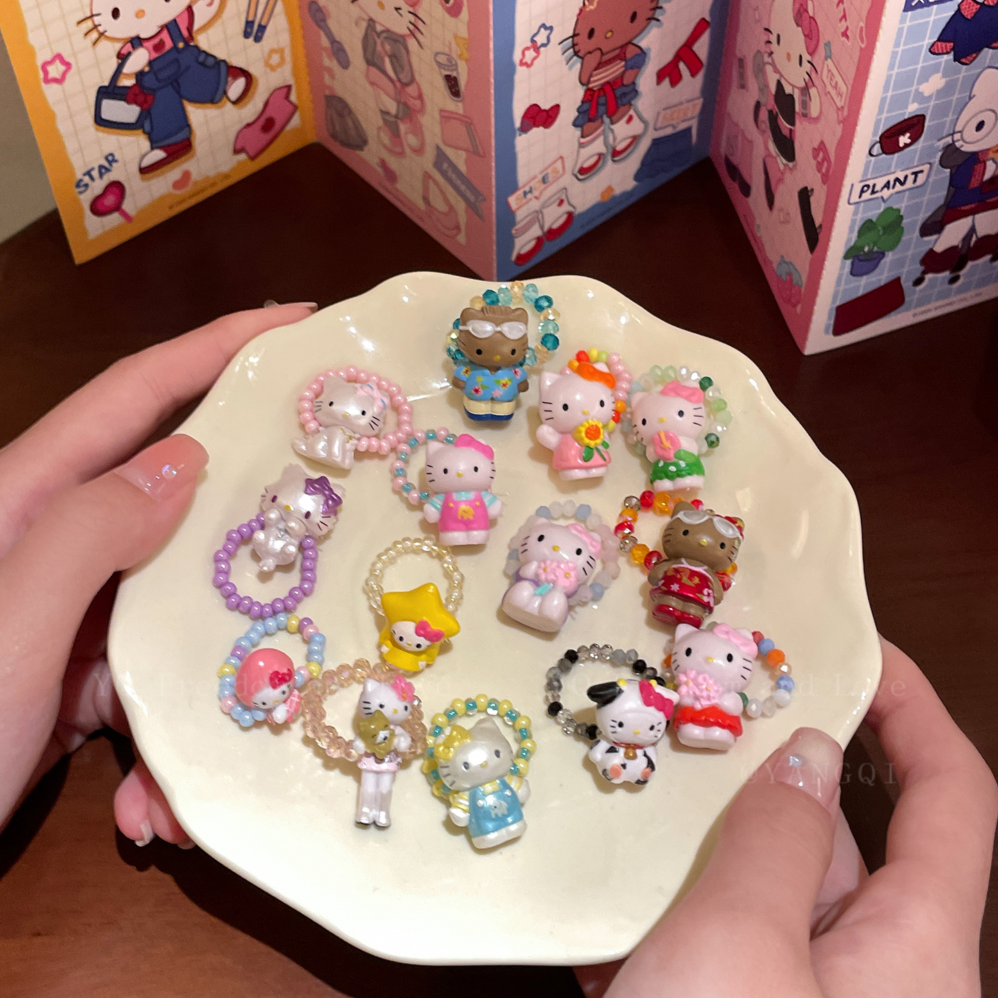 卡通可爱hellokitty小米珠串珠戒指童趣少女心凯蒂猫多巴胺食指戒