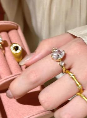 中式千金富贵风镶钻开口戒指女款轻奢高级感设计气质金色竹节指环