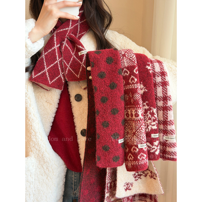 新年费尔岛红色交叉小围巾保暖
