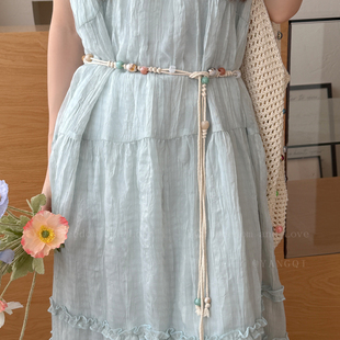 波西米亚复古串珠腰链腰绳女2025新款 配裙子配饰手工编绳流苏腰带