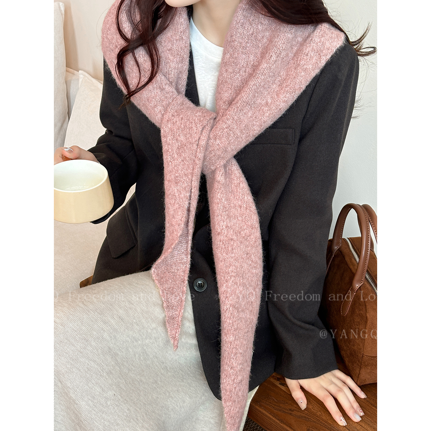 桃夭粉韩系羊绒大披肩三角巾围巾