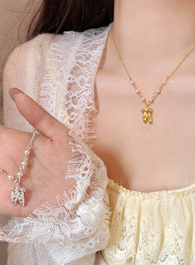 珍珠芭蕾舞鞋项链女轻奢小众设计感锁骨链新款2025新款颈链配饰品