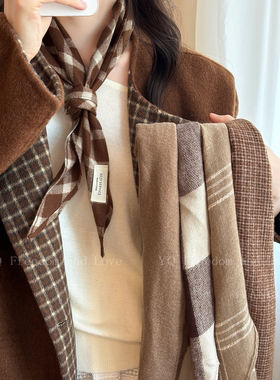 保暖小心机！美拉德复古格子软糯围巾女秋冬高级感三角巾装饰配饰
