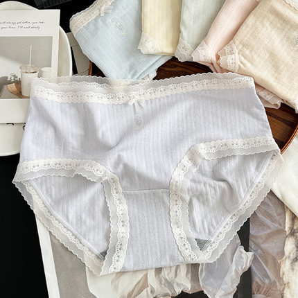 花仙子夏季新款法式莫代尔棉内裤女中腰柔软蕾丝边7A抗菌三角裤