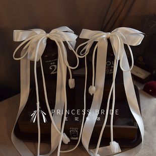 新品白色手缝郁金香蝴蝶结飘带顶夹侧边夹外景婚纱照写真头饰品