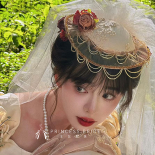 王妃原创新创意个性设计蕾丝流苏新娘小礼帽连纱复古外景样片头饰