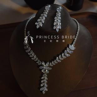 新品韩式新娘结婚锆石项链耳环二件套装婚纱首饰舞台宴会礼服配饰